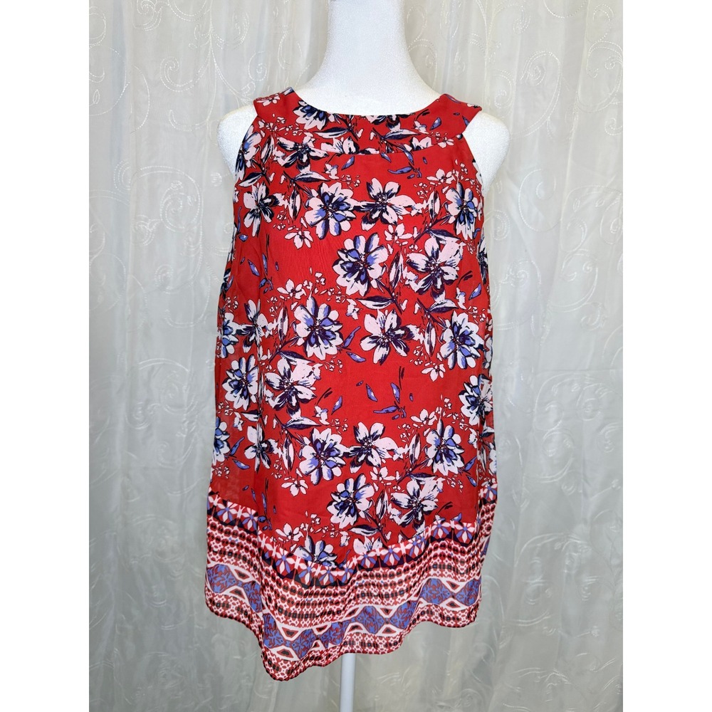 Alyx Red Floral Sleeveless Blouse Size Medium Lined Boho Keyhole Back